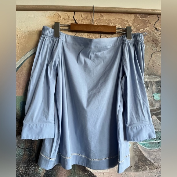 Theory Off-the-shoulder Cotton Poplin Blue Blouse - Picture 5 of 11